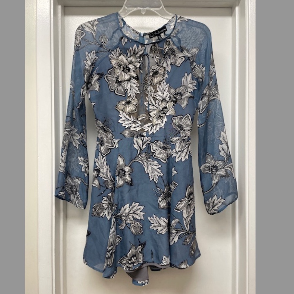 For Love & Lemons Sierra Silk Mini Dress Blue Floral EUC - Picture 5 of 15